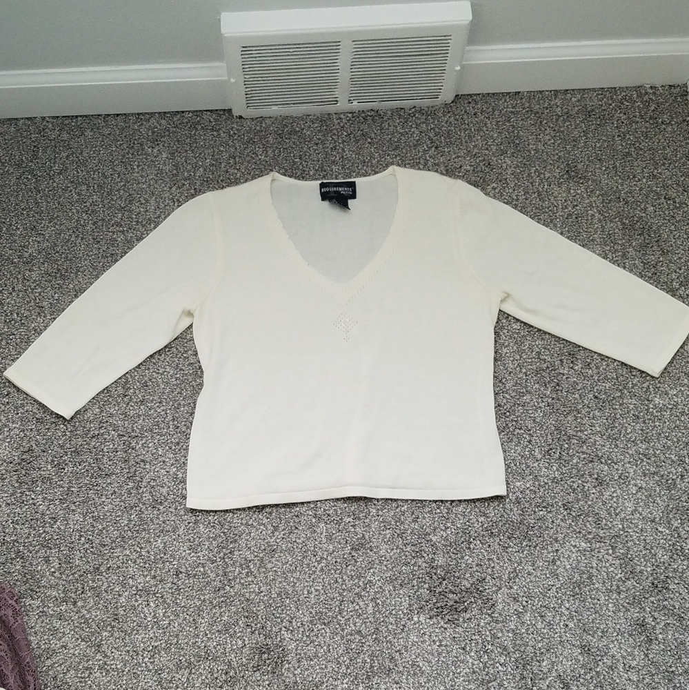 Vintage 3/4 White V-Neck Sweater